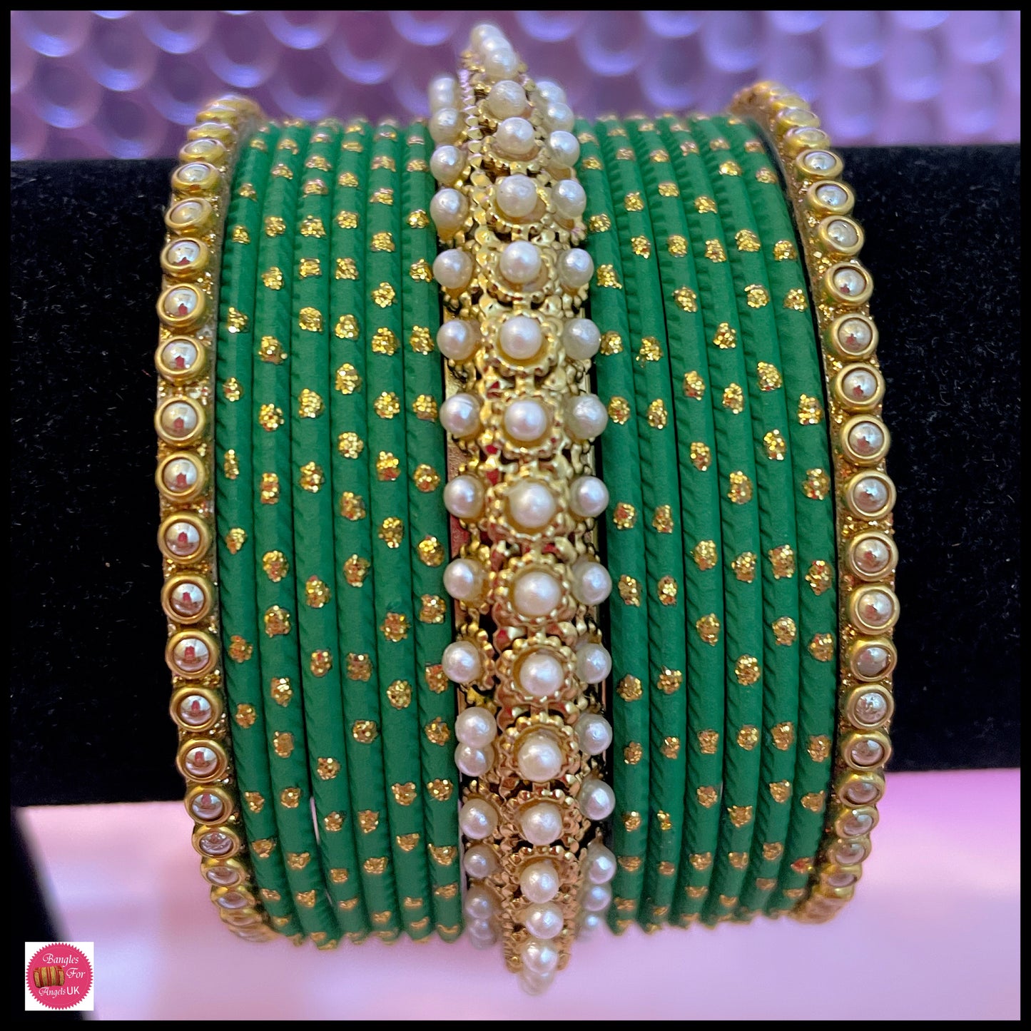 Green Pearl Metal Bangle Set