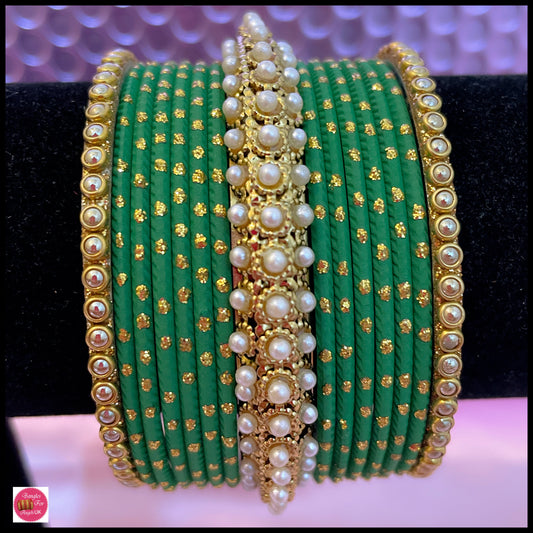 Green Pearl Metal Bangle Set