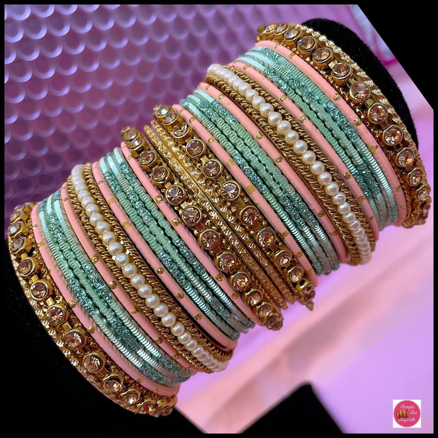 Peach & Mint Green Metal Bangle Set