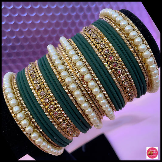 Green Pearl Metal Bangle Set