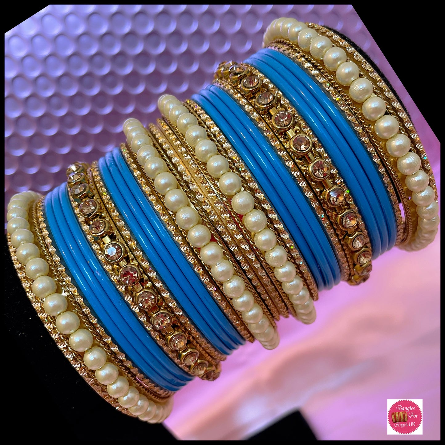 Blue Pearl Metal Bangle Set