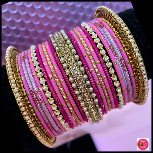 Pink Pearl Metal Bangle Set