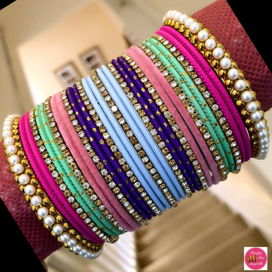 Multicoloured Pearl Metal Bangle Set