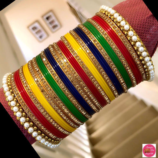 Multicoloured Pearl Bangle Set