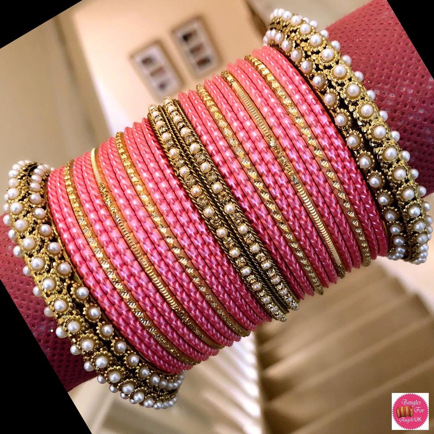 Pearl Bangle Set - Pink