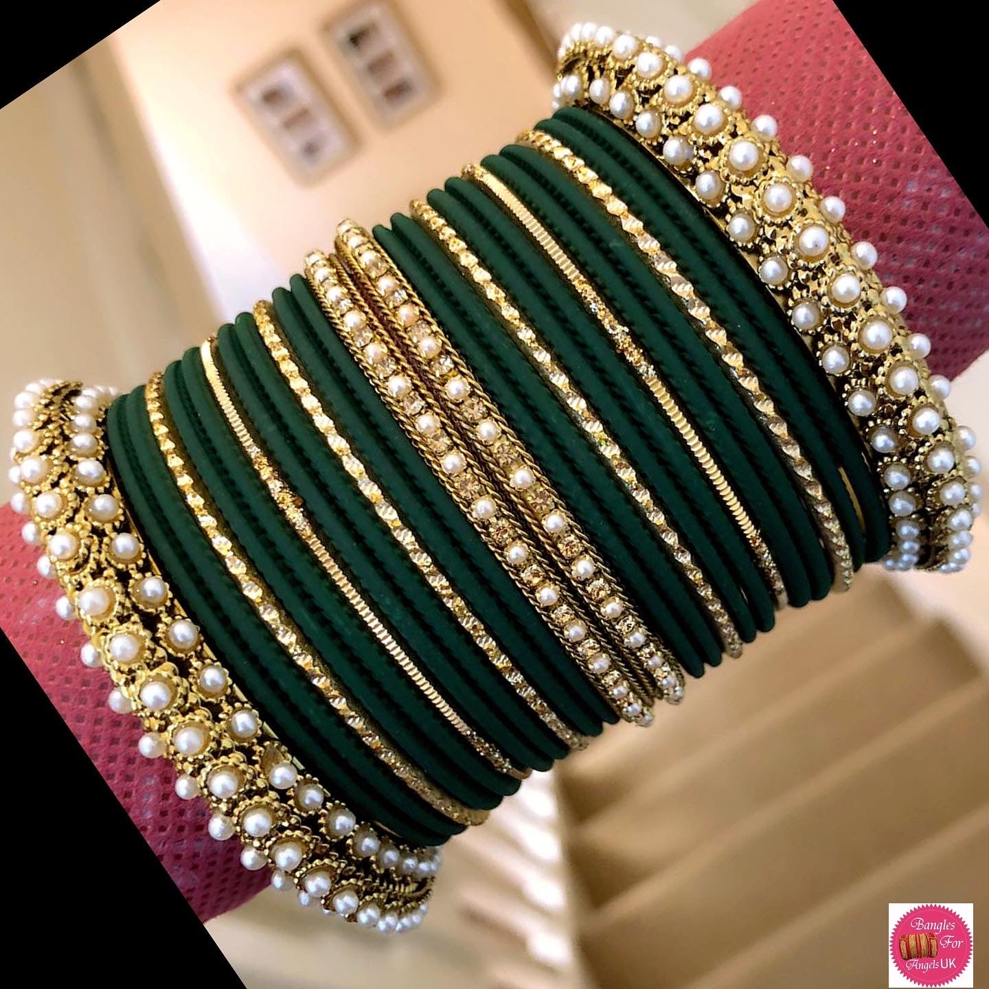 Pearl Bangle Set - Green