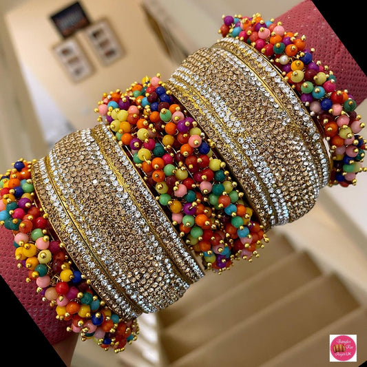 Multicoloured Beaded Gold Bangle Set