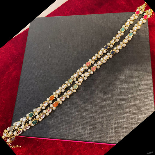 Kundan Multicoloured Pearl Anklet/Payal