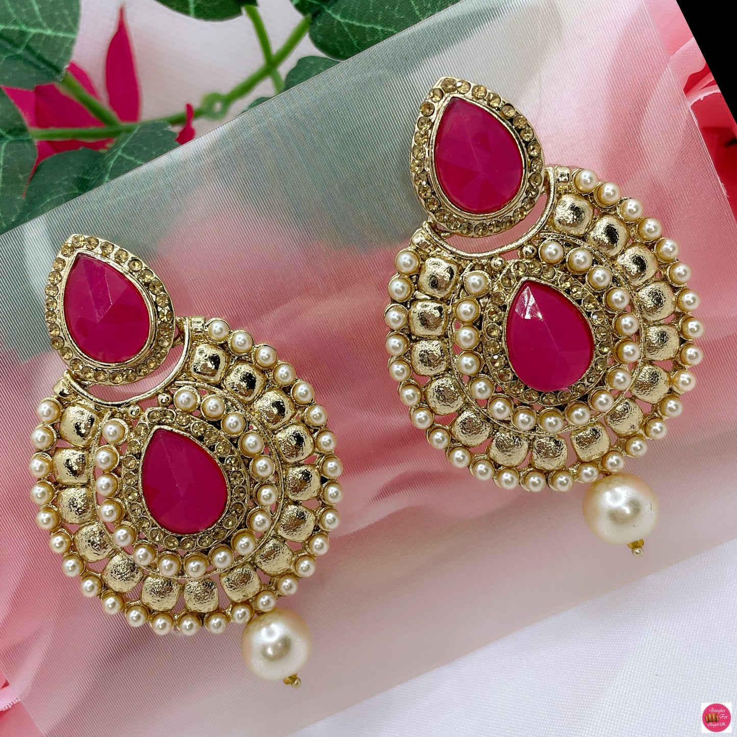 Akira Gold Pearl Earings- Hot Pink