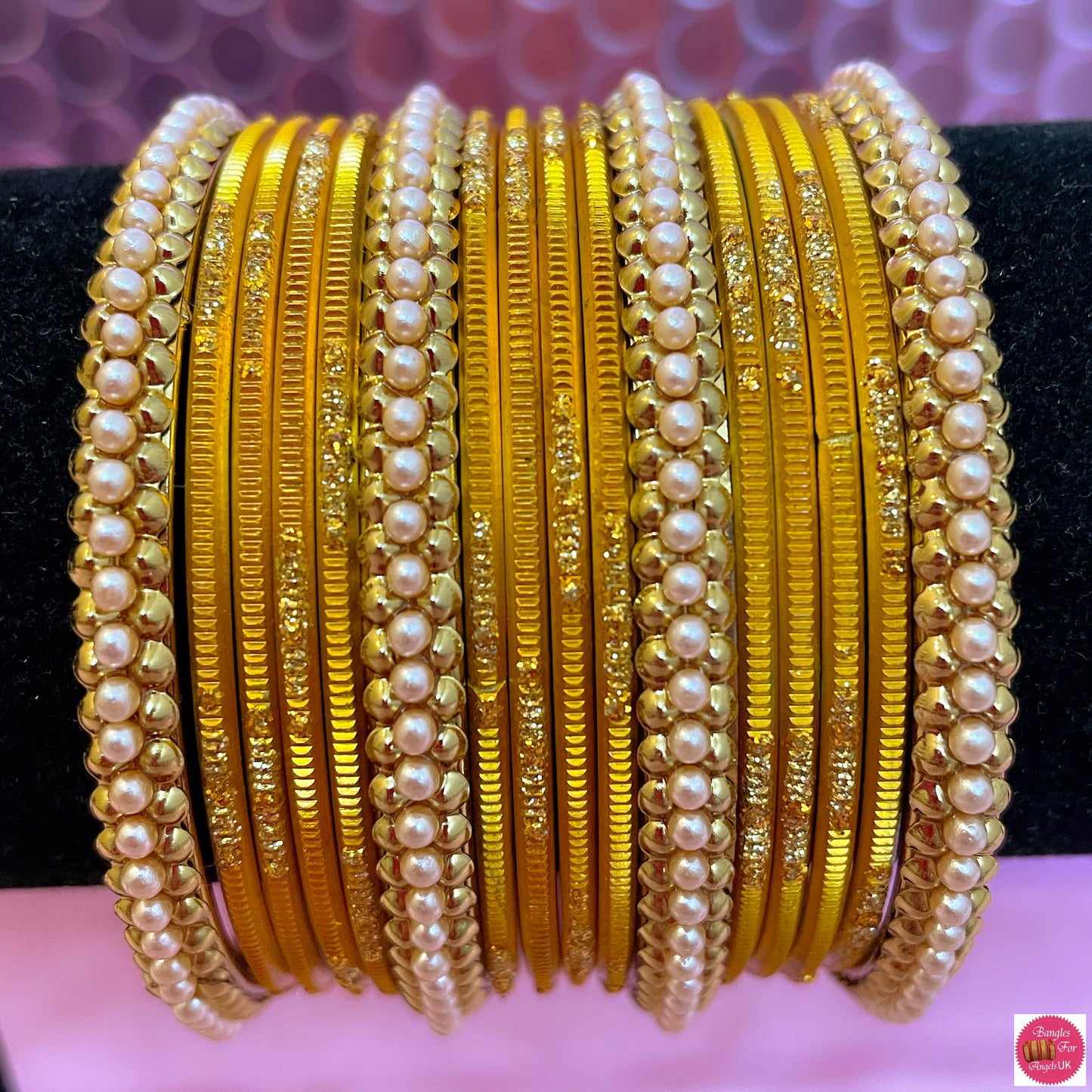 Pearl Metal Bangle Set- Yellow