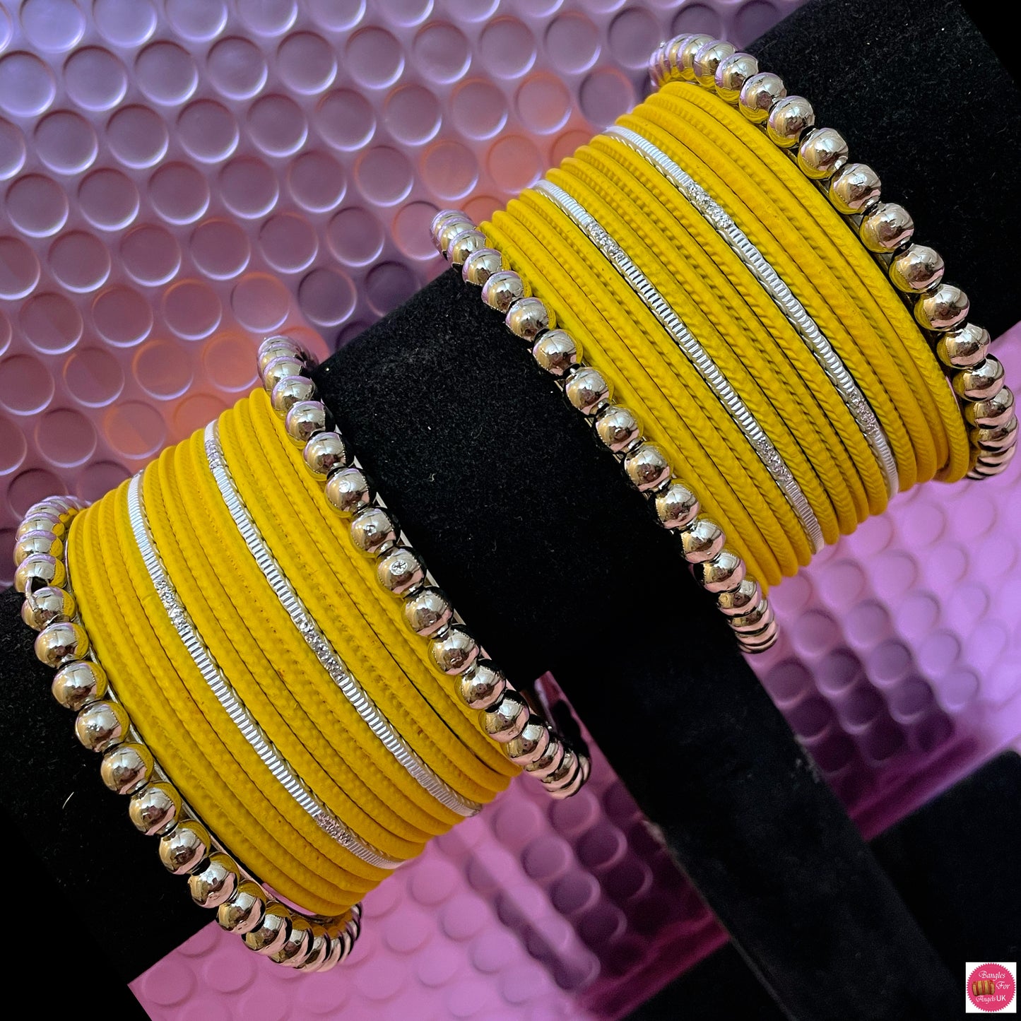 Silver Metal Bangles Set- Yellow