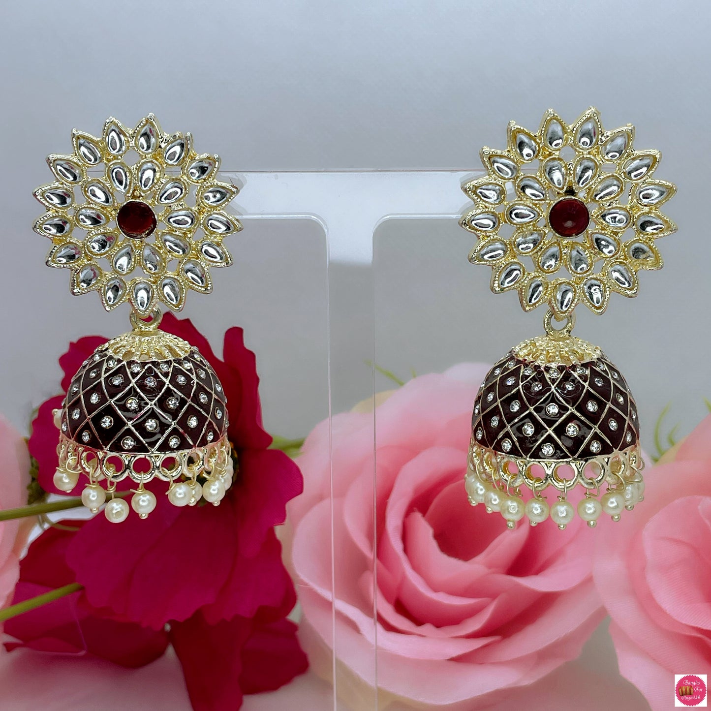 Nargis Kundan Tassle Drop Jhumka Earings- Maroom