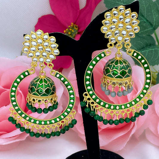 Aisha Kundan Statement Earings- Green