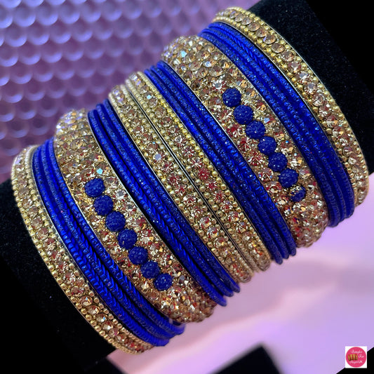 Blue & Gold Metal Bangle Set- Size 2.2