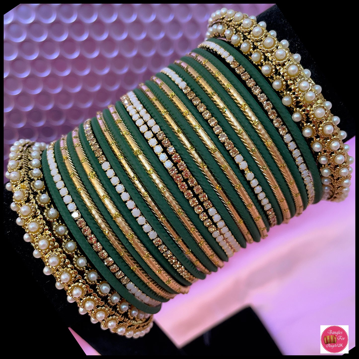 Green Pearl Metal Bangle Set