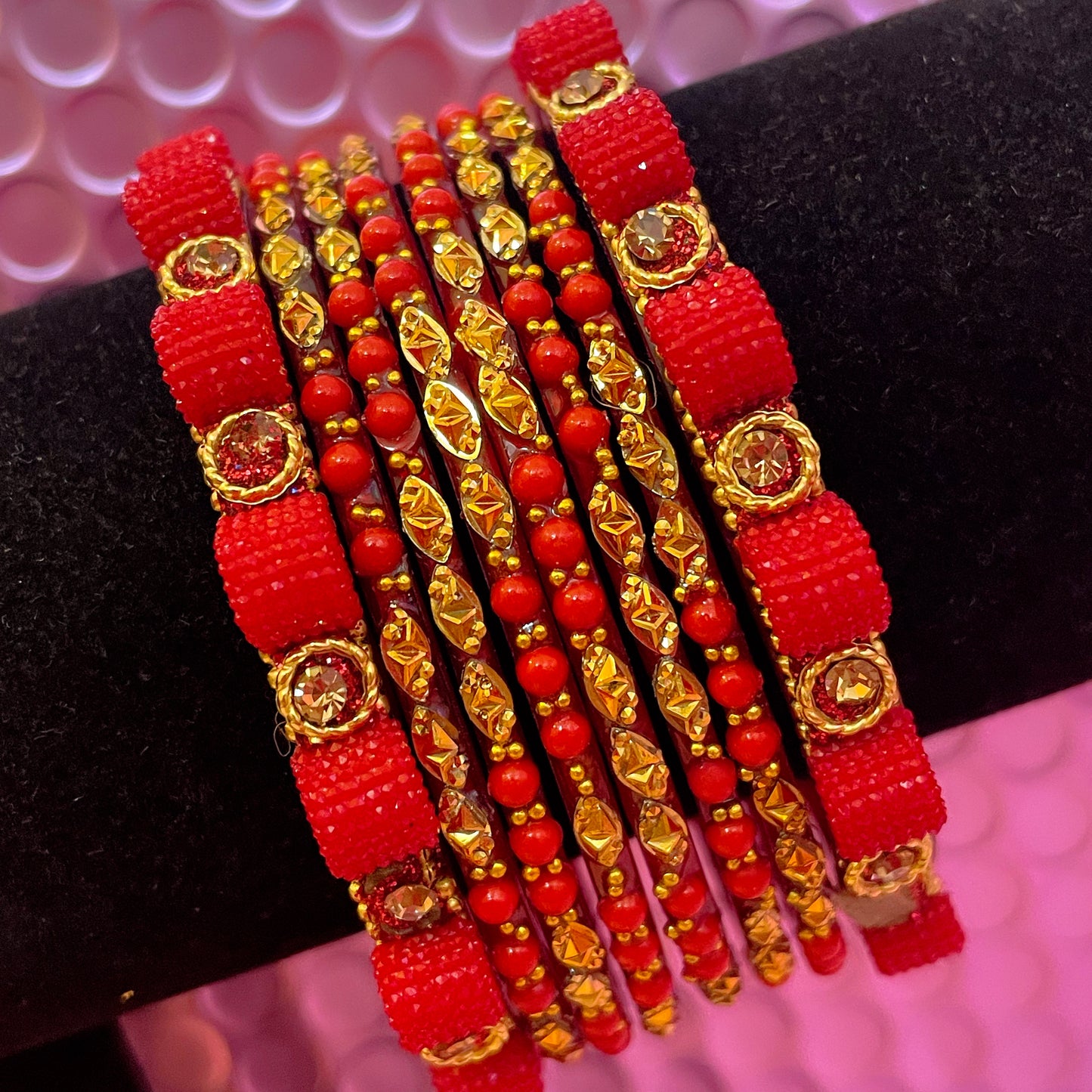 Pure Glass Red Bangles Set