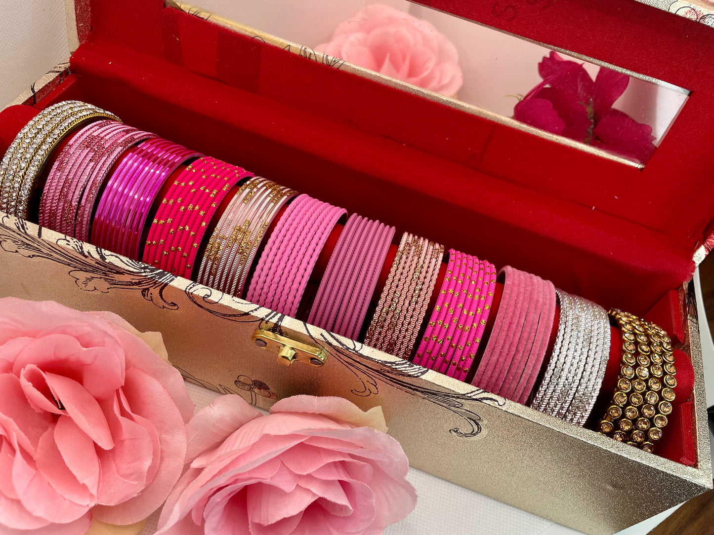 Metal Bangles Stack- Pinks