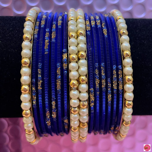 Pearl Metal Bangles Set- Blue