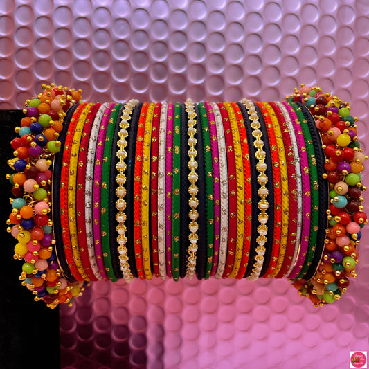 Multicoloured Beaded Metal Bangles Set