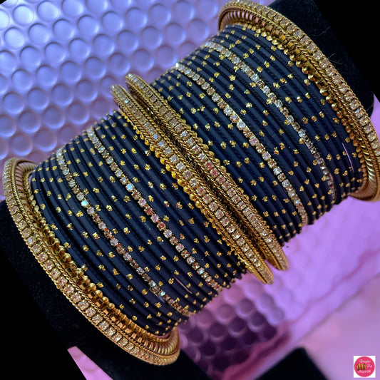 Black & Gold Metal Bangle Set- Size 2.10