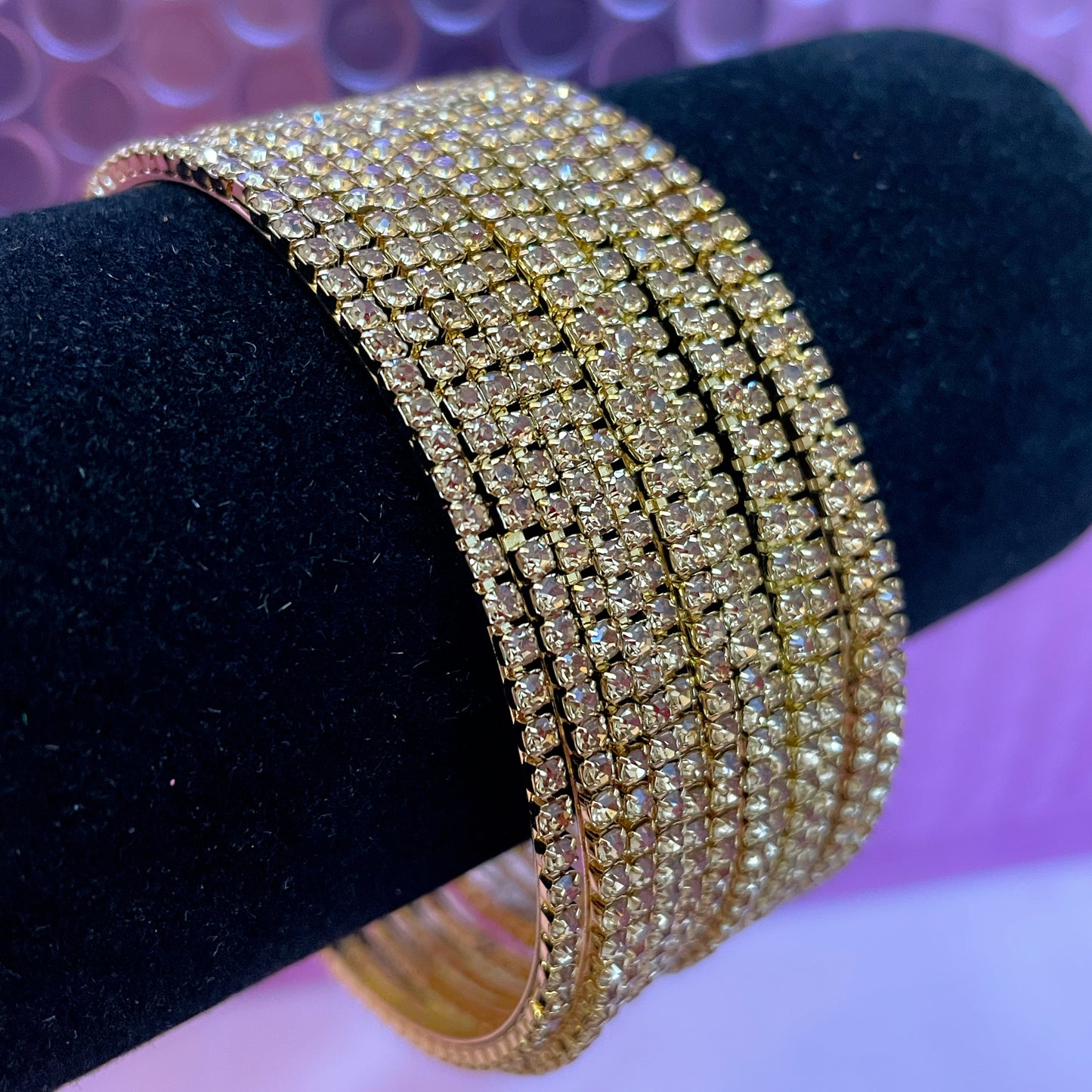 Zirconia Gold Metal Bangles- Size 2.10