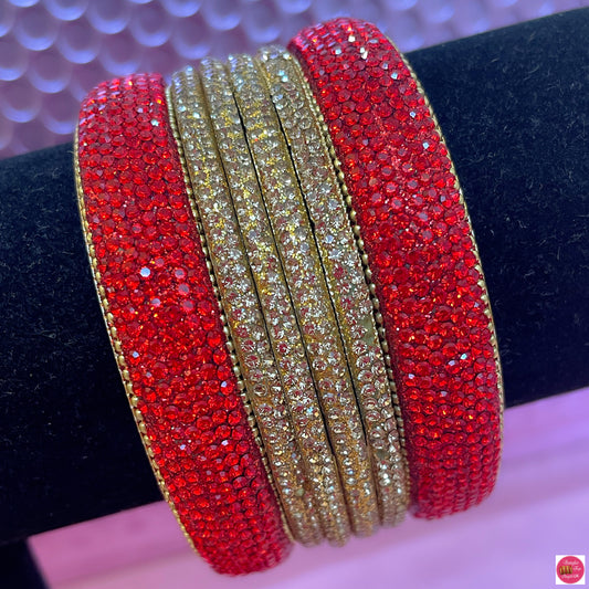 Red & Gold Brass Metal Bangles Set- Size 2.6/2.8