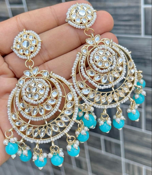 Kundan Pearl Earings- Sky Blue