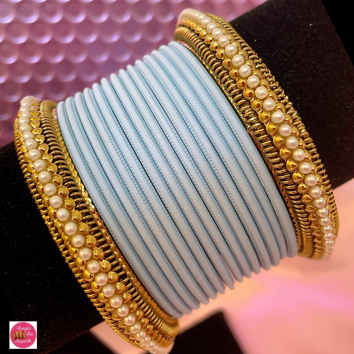 Baby Blue Pearl Metal Bangle Set