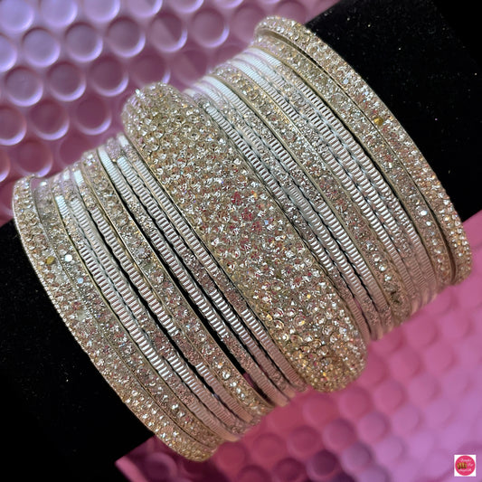 Silver Zirconia Metal Bangles Set