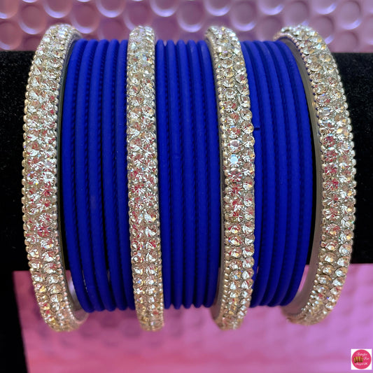 Silver Bangle Set- Blue