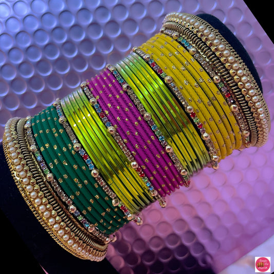 Pearl Multicoloured Metal Bangles Set