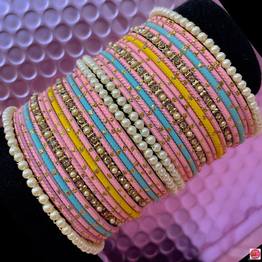 Pearl Multicoloured Pastel Metal Bangles Set