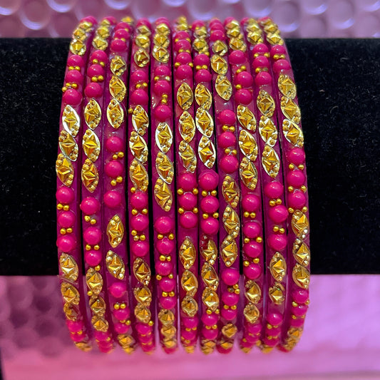 Hot Pink Glass Bangles- Size 2.8