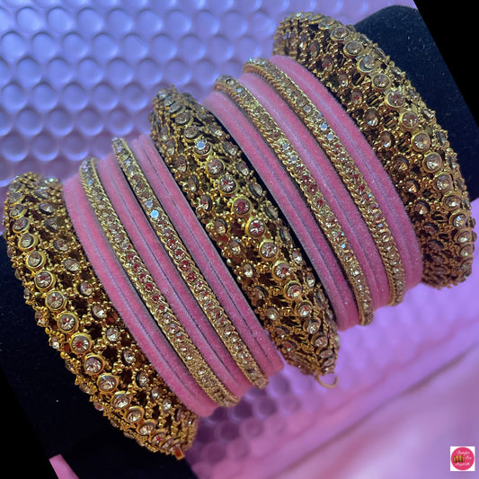 Antique Gold Bangle Set- Velvet Blush/Light Pink