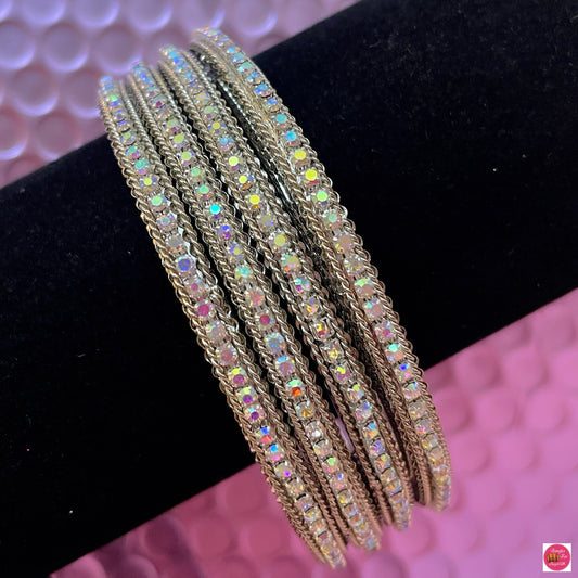 Silver Zirconia Stone Metal Bangles Set- Size 2.4/2.6