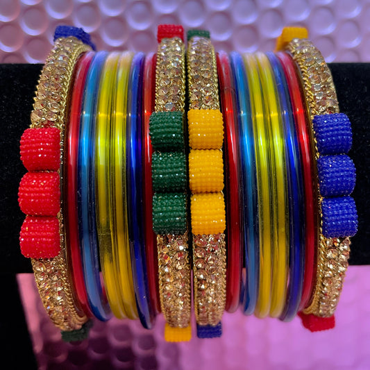 Pure Glass Bangle Set- Multicoloured