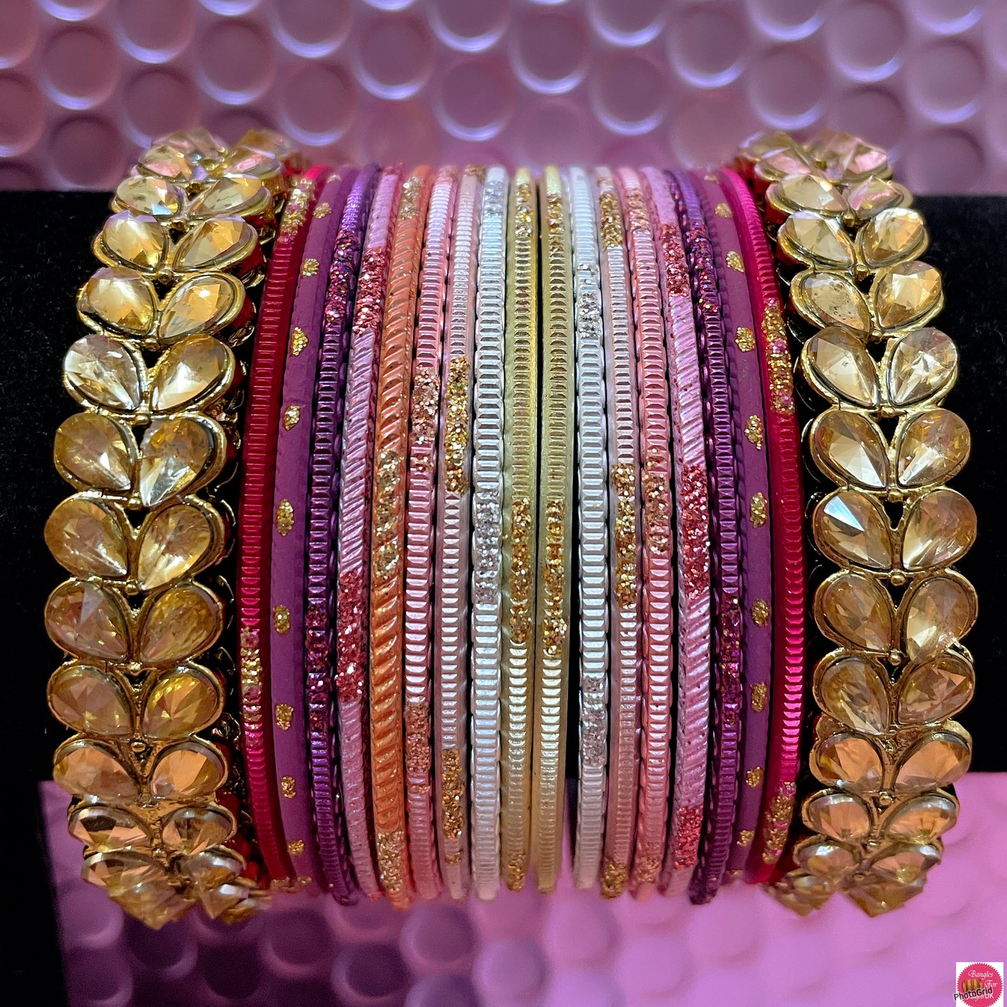 Kundan Metal Bangles Set- Various Colours