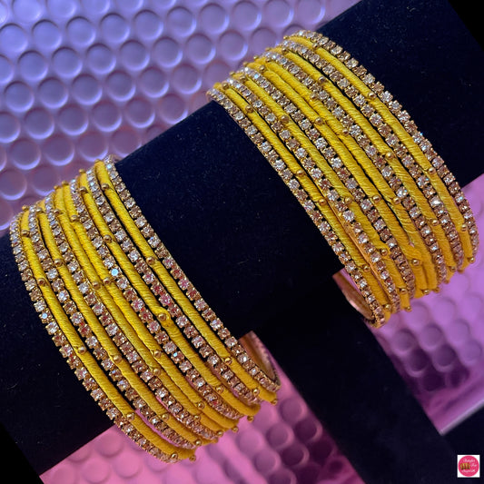 Zirconia Thread Metal Bangles Set- Yellow