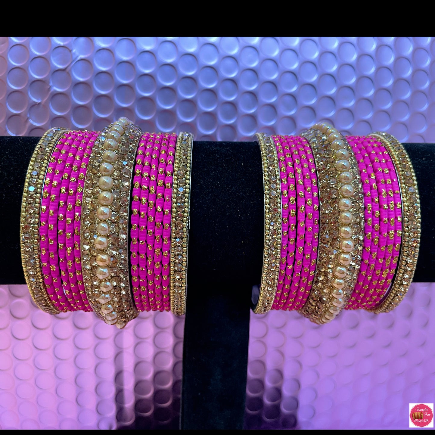 Gold Metal Bangles Set- Pink