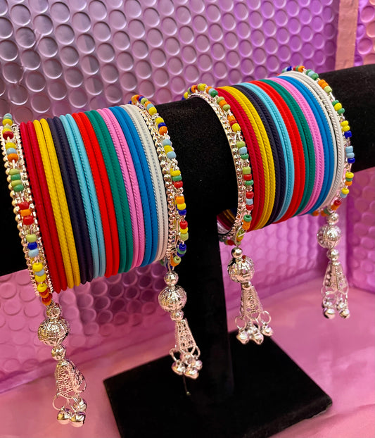 Multicoloured Hanging Metal Bangles Set