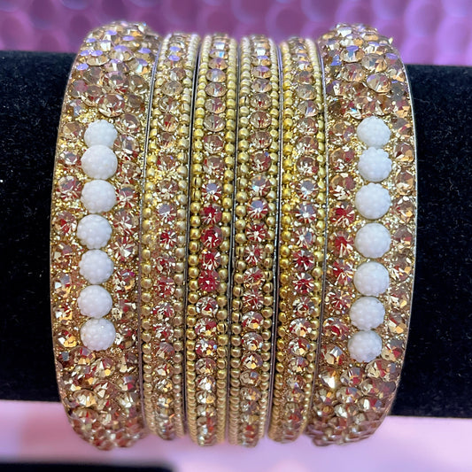 Gold & White Metal Bangle Set- Size 2.2