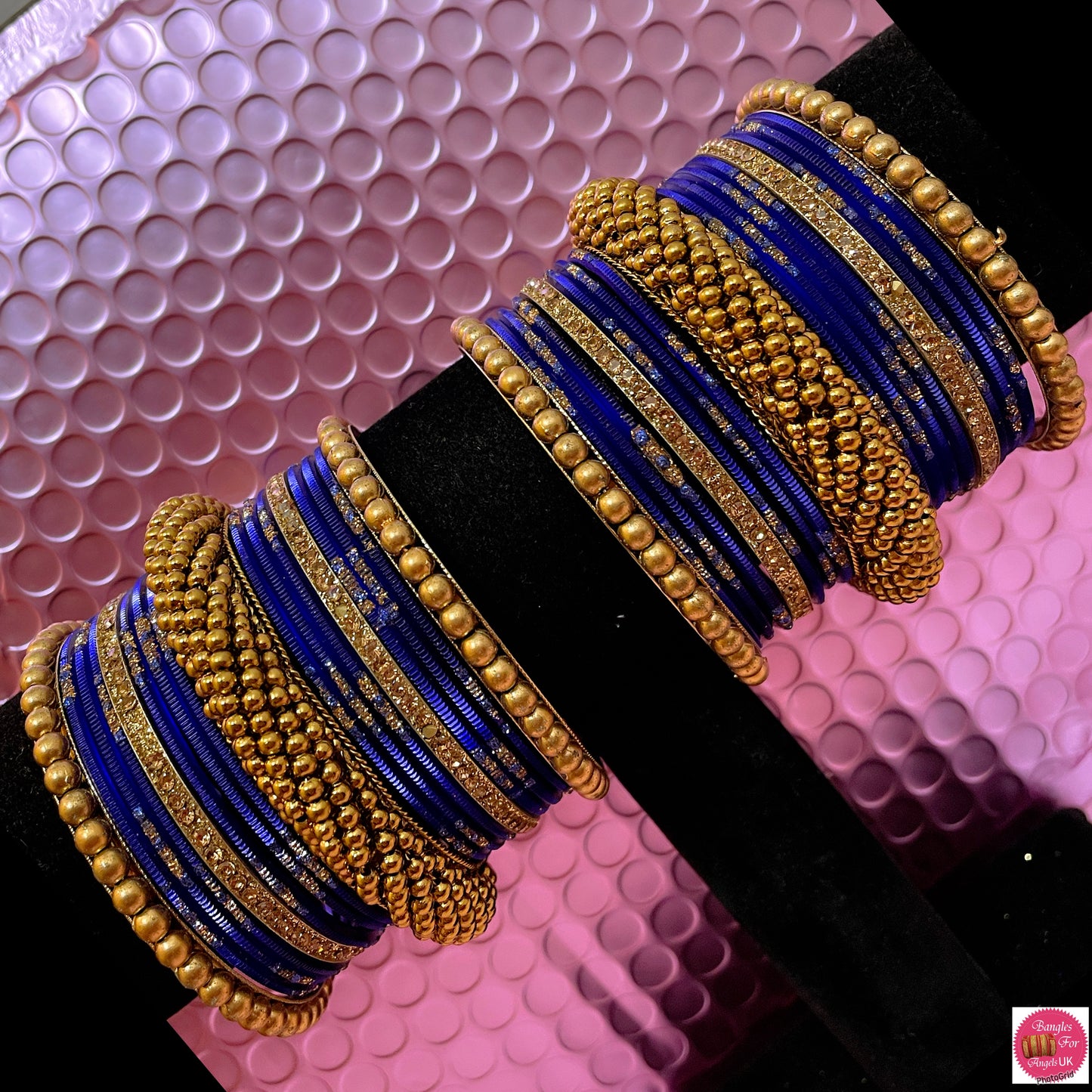 Gold Metal Bangles Set- Blue