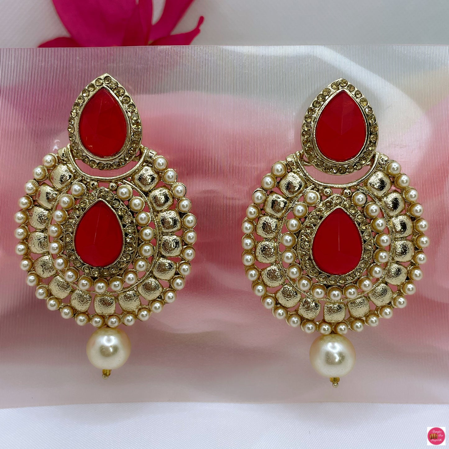 Akira Gold Pearl Earings- Red