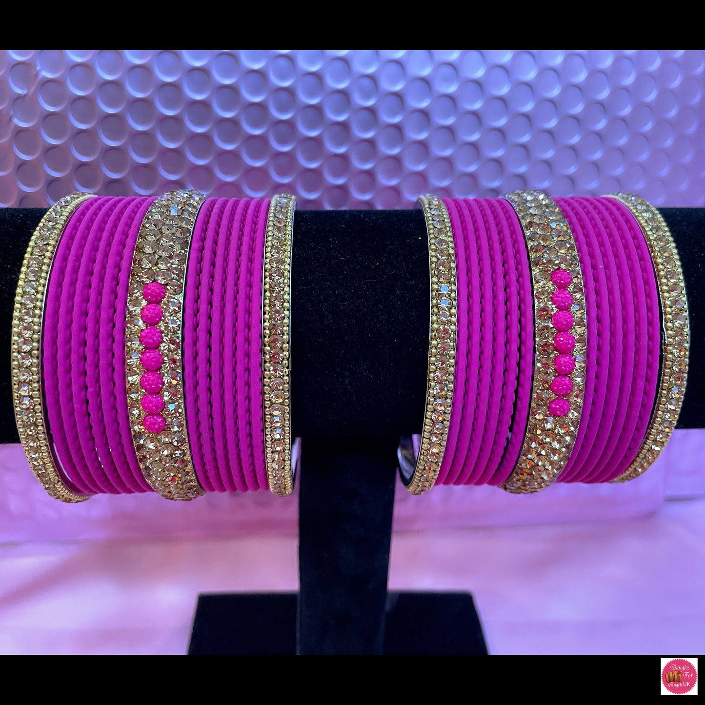 Hot Pink & Gold Metal Bangle Set