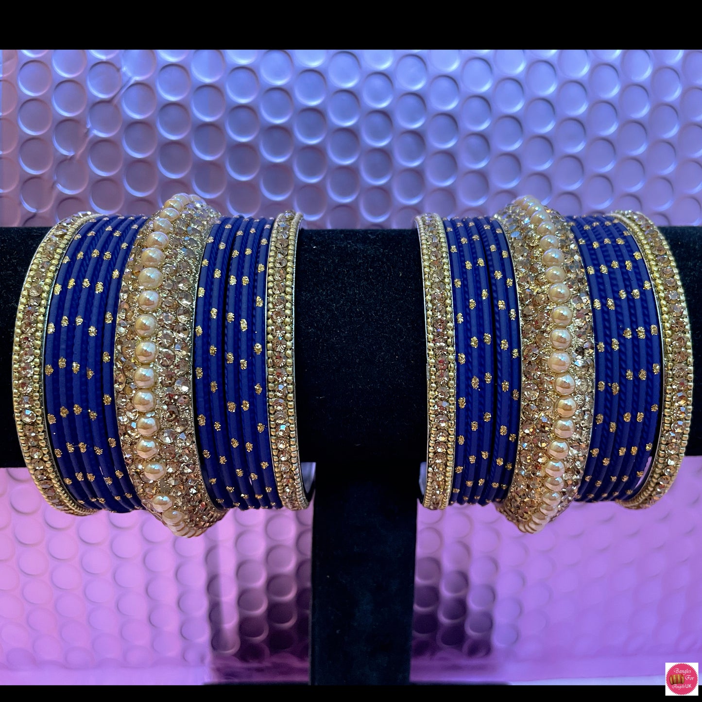 Gold Metal Bangles Set- Navy Blue