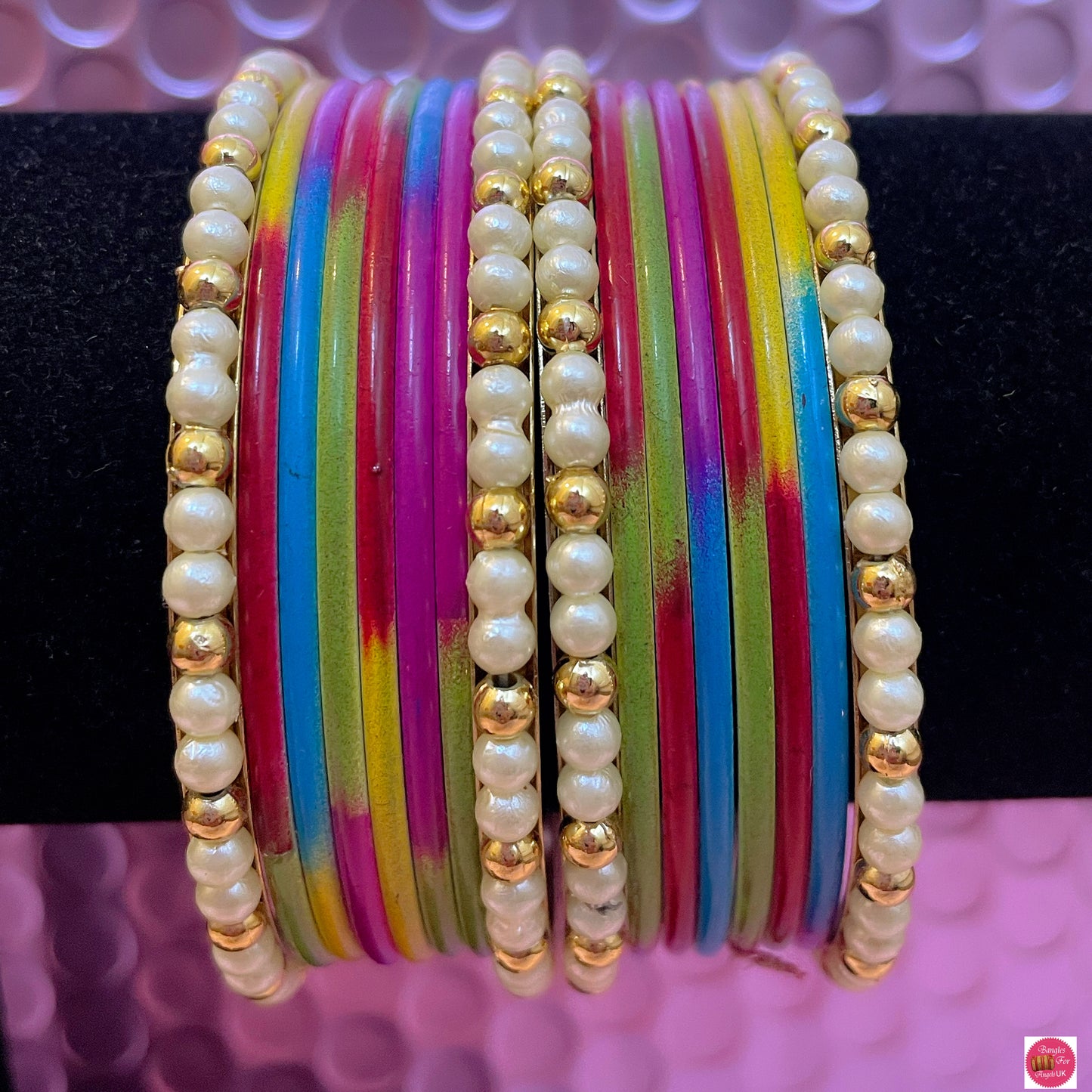 Pearl Multicoloured Metal Bangles Set