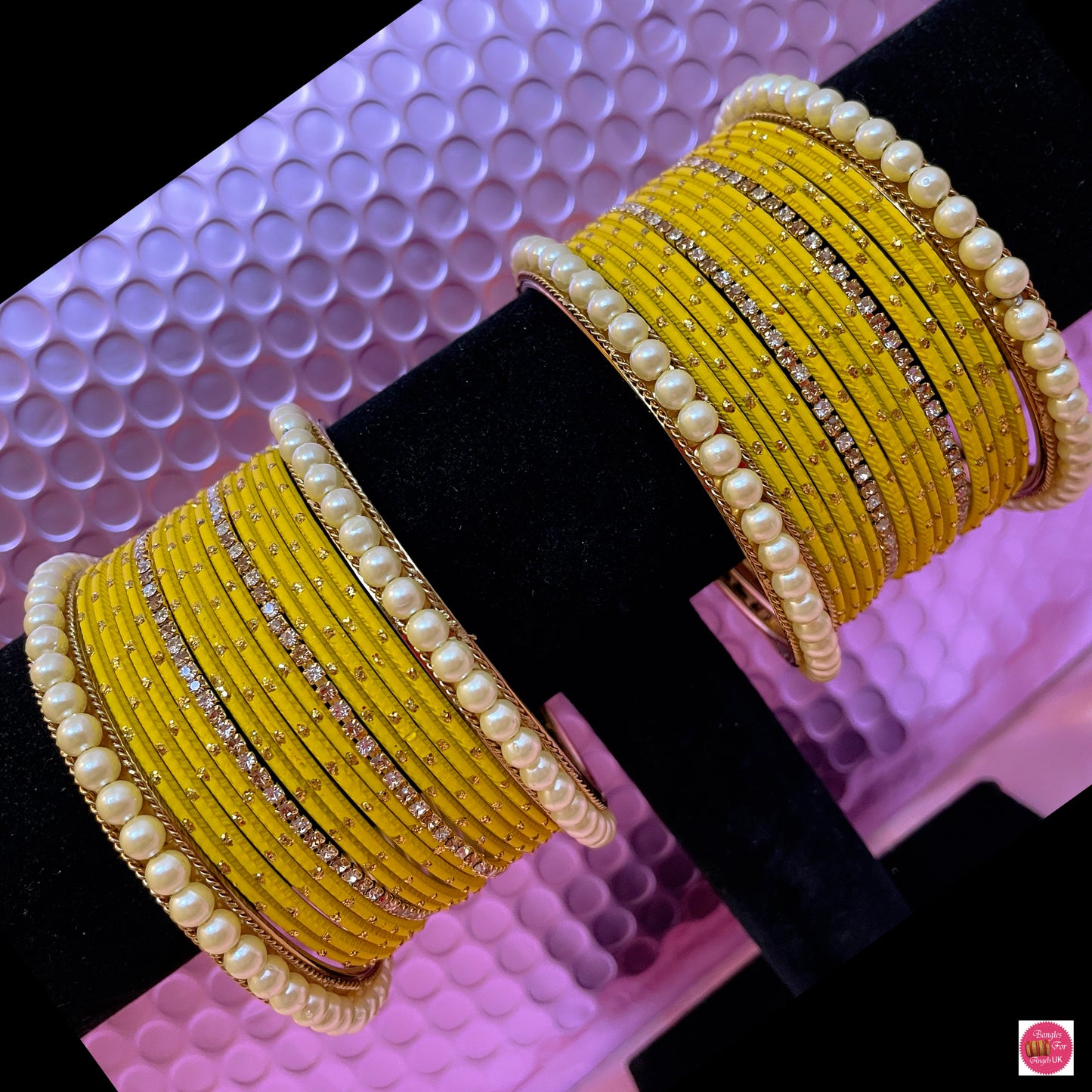 Yellow Pearl Metal Bangle Set- Size 2.10