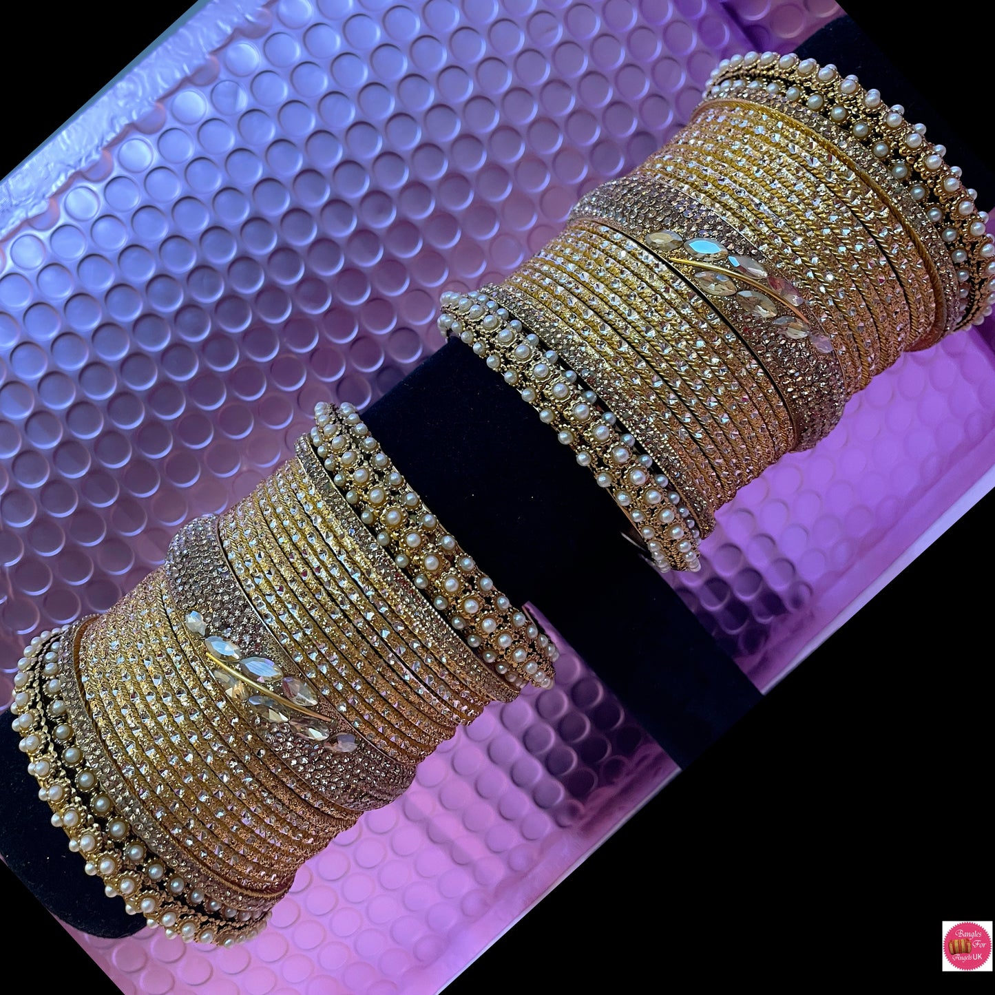 Pearl Zirconia Gold Metal Bangles Set