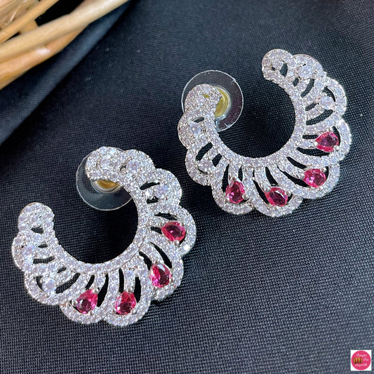 Moon American Diamond Earings- Pink