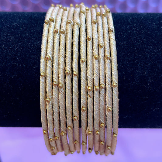 Silk Thread Beige Metal Bangles